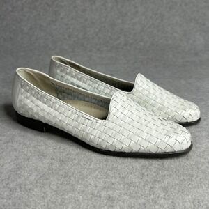Vintage Trotters Liz White Woven Leather Loafers Quiet Luxury Heritage Shoes 8.5